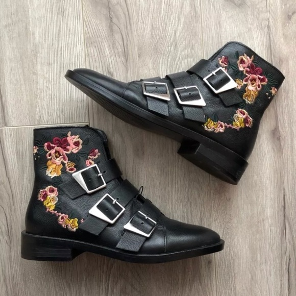 Zara Embroidered Floral Leather Boots - Picture 1 of 7